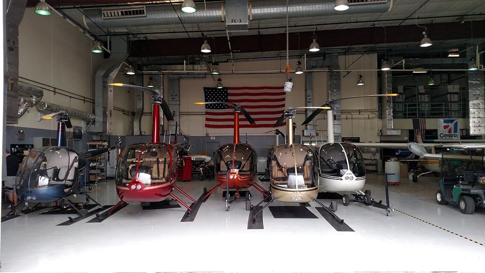 Robinson helicopters in the 702 Aviation hangar